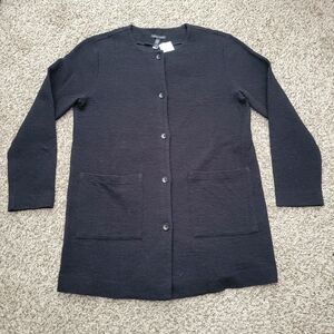 Eileen Fisher Organic Cotton Crinkled Knit Jacket Black Textured Size Small NWT